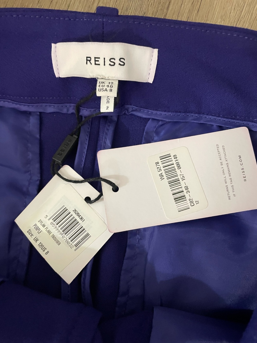 Reiss Dylan Flare Pants Purple Size 8 Brand New with Tags NWT Work Trousers - Picture 10 of 11
